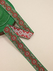 Жак.лента 24мм Красные ромбы на темно-зеленом