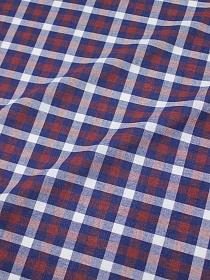 Пестрядь "Клетка" цв.чернильный/белый/красно-терракотовый, ш.1.5м, хлопок-100%, 140гр/м.кв