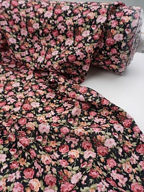 Лен с вискозой Цифр.печать "Маленькие розы на черном", ш.1.35м, лен-70%, вискоза-30%, 180гр/м.кв